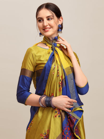 Indyancart RV Women's Designer Traditional Embroidered Cotton Silk Saree With Blouse ( KVD1254 )