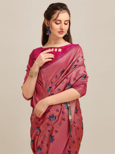 Indyancart RV Women's Banarasi Cotton Silk With Zari Weaving  Saree With Blouse  ( KVD1271 )