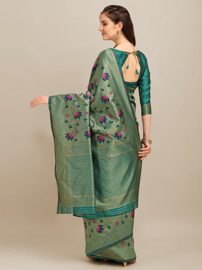 Indyancart RV Women's Banarasi Cotton Silk With Zari Weaving  Saree With Blouse  ( KVD1272 )