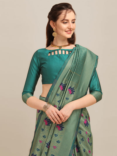 Indyancart RV Women's Banarasi Cotton Silk With Zari Weaving  Saree With Blouse  ( KVD1272 )