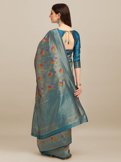 Indyancart RV Women's Banarasi Cotton Silk With Zari Weaving  Saree With Blouse  ( KVD1274 )