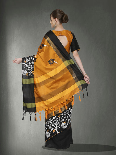 Indyancart RV Women's Designer Traditional Embroidered Cotton Silk Saree With Blouse ( KVD1316 )
