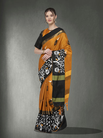 Indyancart RV Women's Designer Traditional Embroidered Cotton Silk Saree With Blouse ( KVD1316 )