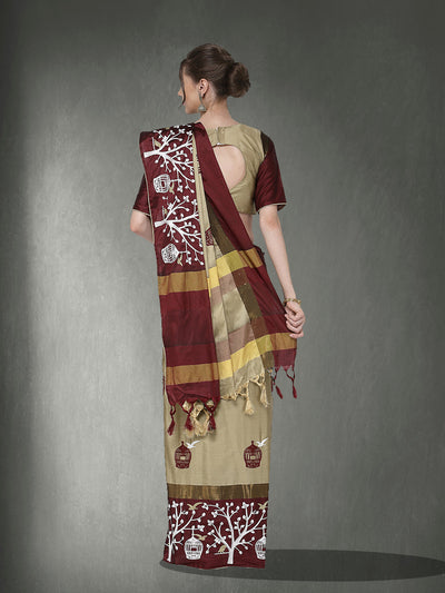 Indyancart RV Women's Designer Traditional Embroidered Cotton Silk Saree With Blouse ( KVD1319 )