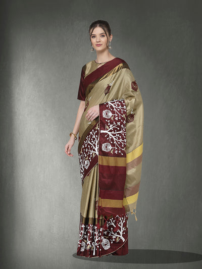 Indyancart RV Women's Designer Traditional Embroidered Cotton Silk Saree With Blouse ( KVD1319 )