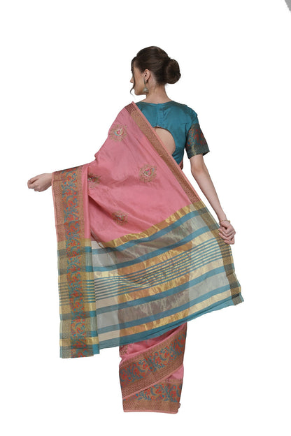 Indyancart RV Women's Assam Cotton Silk With Embroidered And Zari Broad Border Saree  ( KVD1320 )