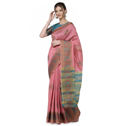 Indyancart RV Women's Assam Cotton Silk With Embroidered And Zari Broad Border Saree  ( KVD1320 )