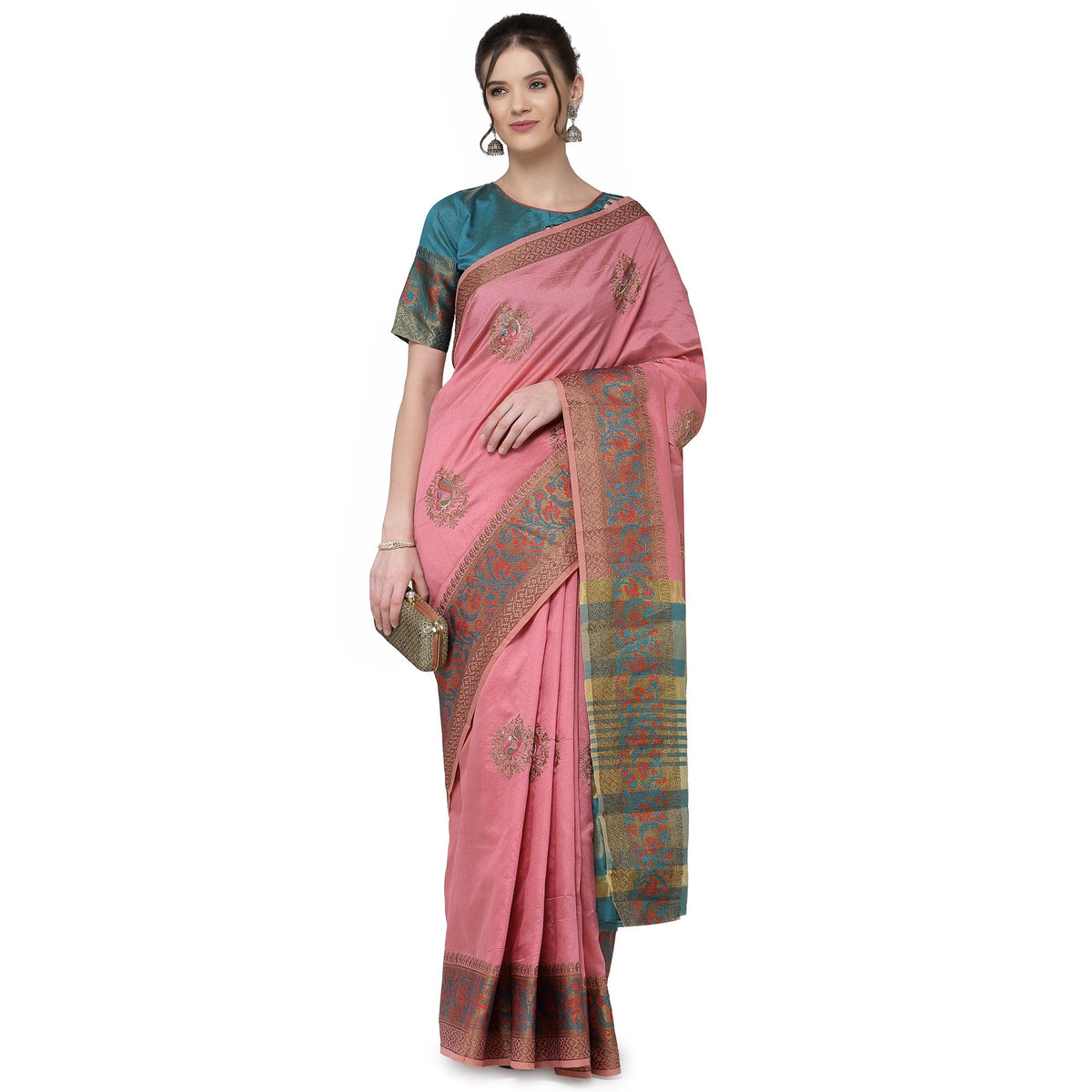 Indyancart RV Women's Assam Cotton Silk With Embroidered And Zari Broad Border Saree  ( KVD1320 )