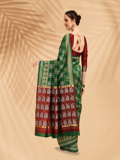 Indyancart RV Women's Banarasi Cotton Silk With Patola Weaving Pattern Saree With Blouse ( KVD1334 )