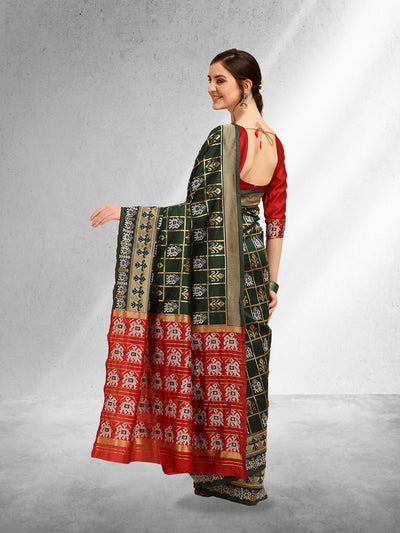 Indyancart RV Women's Banarasi Cotton Silk With Patola Weaving Pattern Saree With Blouse ( KVD1337 )