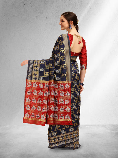 Indyancart RV Women's Banarasi Cotton Silk With Patola Weaving Pattern Saree With Blouse ( KVD1339 )