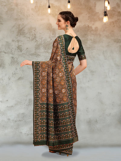 Indyancart RV Women's Banarasi Cotton Silk With Patola Weaving Pattern Saree With Blouse ( KVD1340 )