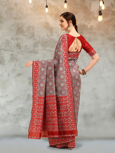 Indyancart RV Women's Banarasi Cotton Silk With Patola Weaving Pattern Saree With Blouse ( KVD1345 )