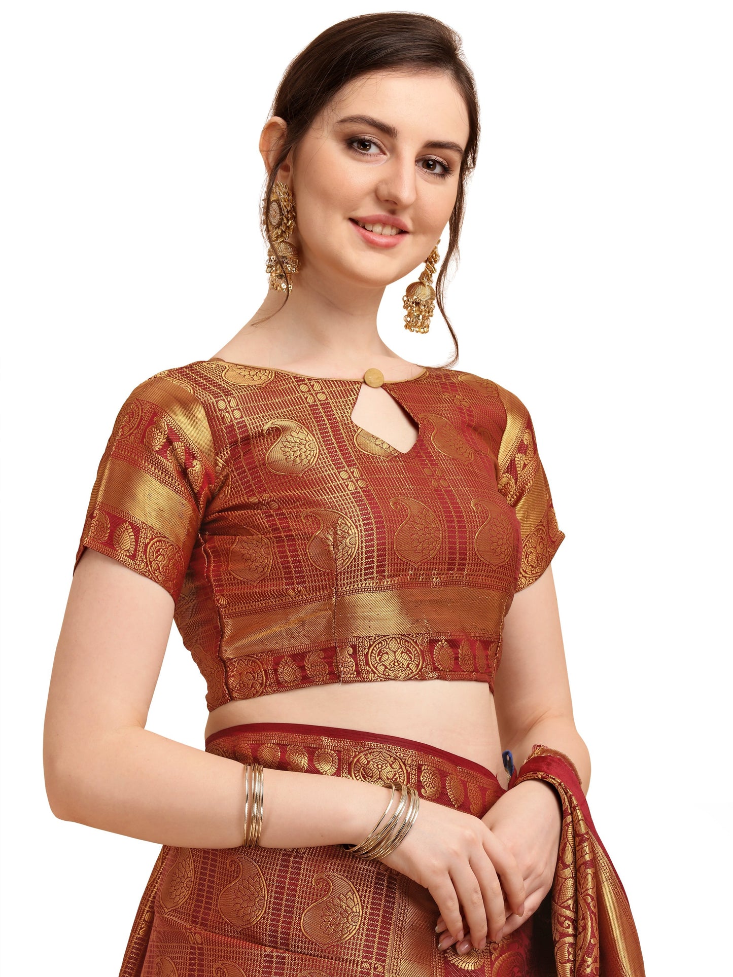 Dhiyona RV Women's Banarasi Cotton Silk With Golden Zari Weaving Pattern Saree With Blouse ( KVD1353 )