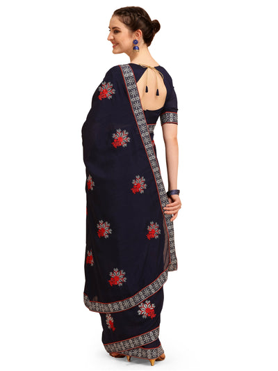 Indyancart RV Women's Vichitra Silk With Zari Embroidery Saree ( KVD1354 )