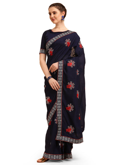 Indyancart RV Women's Vichitra Silk With Zari Embroidery Saree ( KVD1354 )