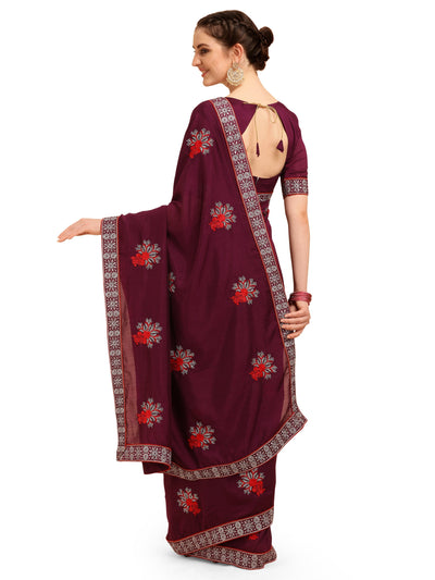 Indyancart RV Women's Vichitra Silk With Zari Embroidery Saree ( KVD1355 )