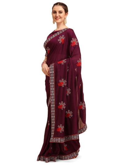 Indyancart RV Women's Vichitra Silk With Zari Embroidery Saree ( KVD1355 )