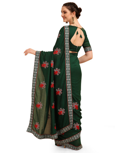 Indyancart RV Women's Vichitra Silk With Zari Embroidery Saree ( KVD1356 )