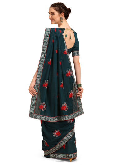Indyancart RV Women's Vichitra Silk With Zari Embroidery Saree ( KVD1357 )