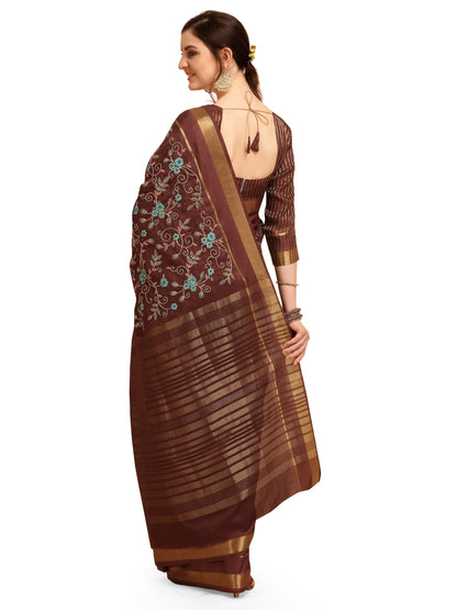 Dhiyona RV Women's Soft Cotton With Zari Embroidery Saree ( KVD1359 )