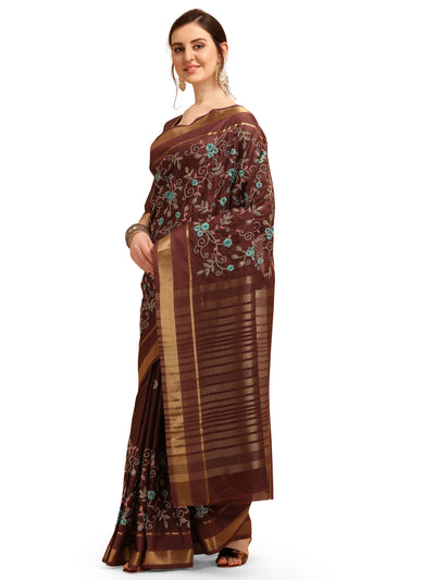 Indyancart RV Women's Soft Cotton With Zari Embroidery Saree ( KVD1359 )