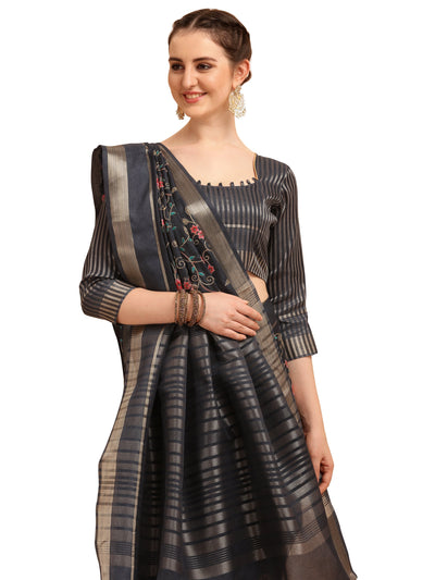 Indyancart RV Women's Soft Cotton With Zari Embroidery Saree ( KVD1362 )