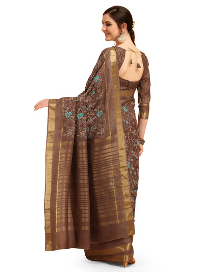 Indyancart RV Women's Soft Cotton With Zari Embroidery Saree ( KVD1363 )