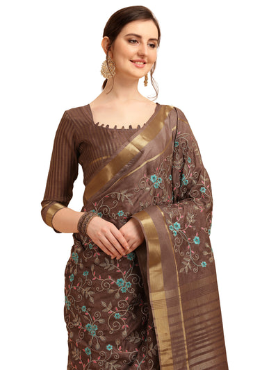 Indyancart RV Women's Soft Cotton With Zari Embroidery Saree ( KVD1363 )