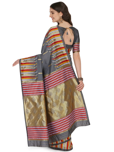 Indyancart RV Women's Banarasi Silk With Silver Zari Weaving Saree  ( KVD1372 )