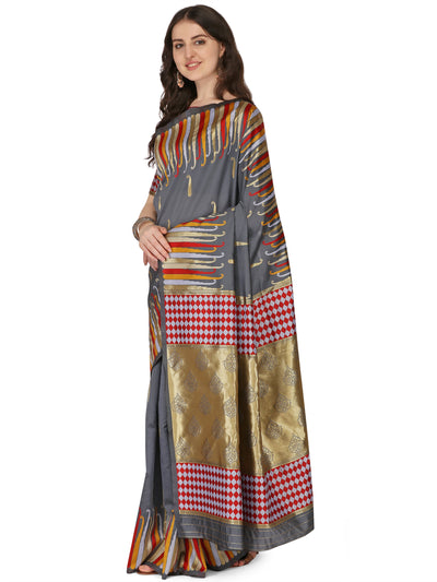 Indyancart RV Women's Banarasi Silk With Silver Zari Weaving Saree  ( KVD1372 )