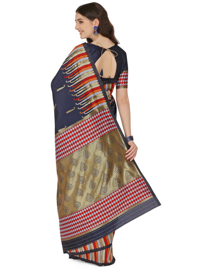 Indyancart RV Women's Banarasi Silk With Silver Zari Weaving Saree  ( KVD1375 )