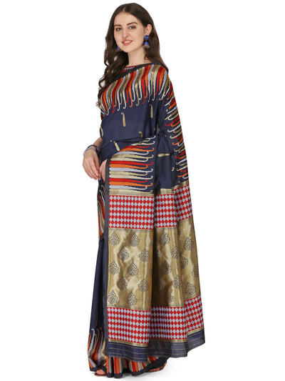 Indyancart RV Women's Banarasi Silk With Silver Zari Weaving Saree  ( KVD1375 )