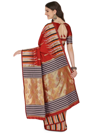 Indyancart RV Women's Banarasi Silk With Silver Zari Weaving Saree  ( KVD1376 )