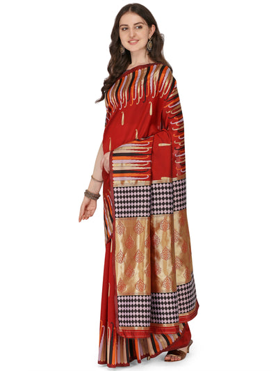 Indyancart RV Women's Banarasi Silk With Silver Zari Weaving Saree  ( KVD1376 )