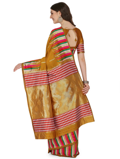 Indyancart RV Women's Banarasi Silk With Silver Zari Weaving Saree  ( KVD1377 )