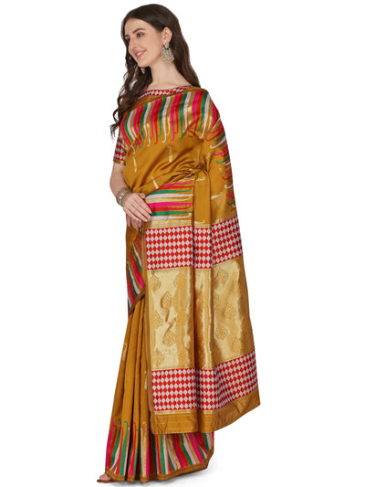 Indyancart RV Women's Banarasi Silk With Silver Zari Weaving Saree  ( KVD1377 )
