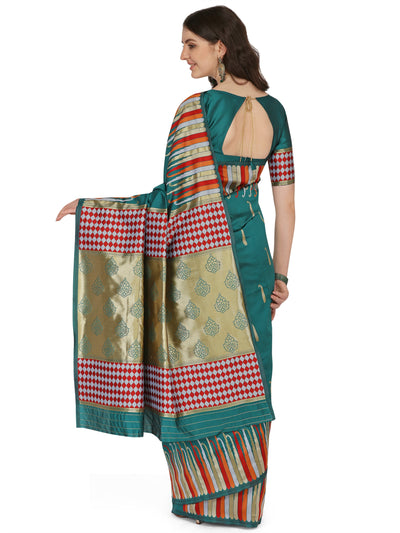 Indyancart RV Women's Banarasi Silk With Silver Zari Weaving Saree  ( KVD1378 )