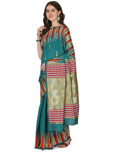 Indyancart RV Women's Banarasi Silk With Silver Zari Weaving Saree  ( KVD1378 )