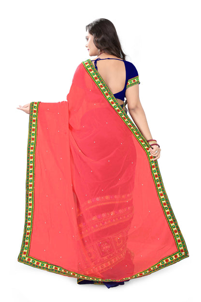 Dhiyona RV Women's Designer Half & Half Georgette Embroidery Work Saree With Blouse ( KVD14 )