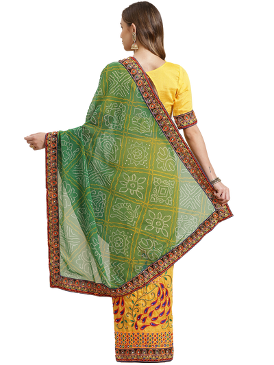 Indyancart RV Women's Bandhani Georgette And Vichitra Silk With Thread Embroidery Saree ( KVD1411 )