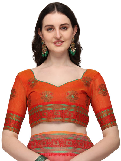 Indyancart RV Women's Jacquard Cotton Silk Zari Butti And Lace Border Saree ( KVD1425 )