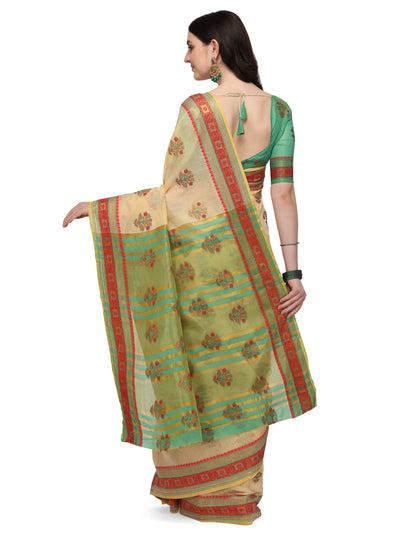 Indyancart RV Women's Jacquard Cotton Silk Zari Butti And Lace Border Saree ( KVD1429 )
