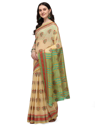 Indyancart RV Women's Jacquard Cotton Silk Zari Butti And Lace Border Saree ( KVD1429 )