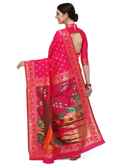 Indyancart RV Women's Banarasi Jacquard With Zari Weaving And Printed Saree  ( KVD1436 )