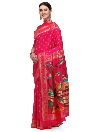 Indyancart RV Women's Banarasi Jacquard With Zari Weaving And Printed Saree  ( KVD1436 )