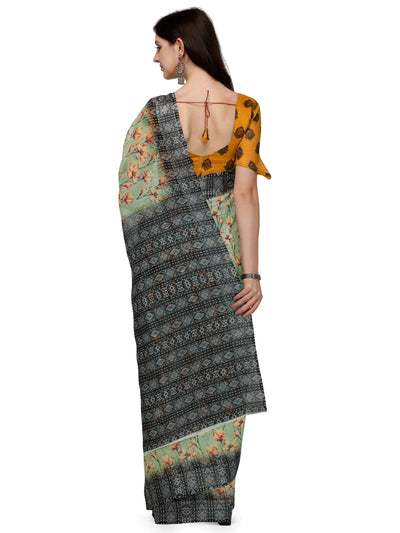 Indyancart RV Women's Linen Blend Floral Printed Exclusive Saree With Blouse ( KVD1490 )