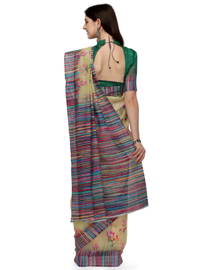 Indyancart RV Women's Linen Blend Floral Printed Exclusive Saree With Blouse ( KVD1492 )