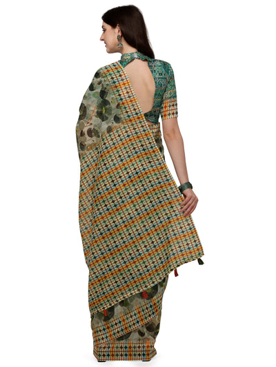 Indyancart RV Women's Linen Blend Floral Printed Exclusive Saree With Blouse ( KVD1495 )