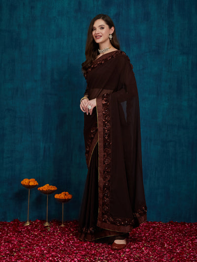 Indyancart RV Women's Designer Ribbon Work Georgette Saree with Blouse ( KVD15 )